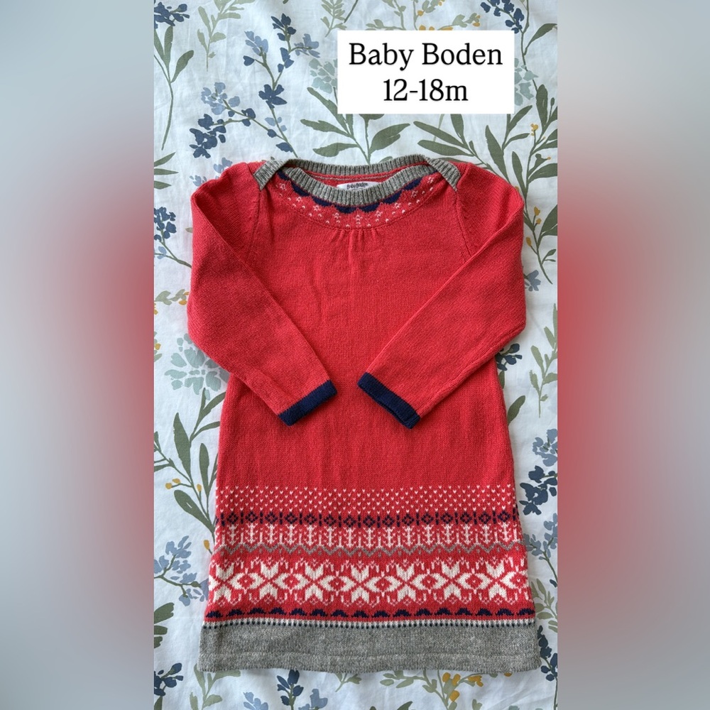Baby Boden Snowflake Patterned Sweater Dress 12-18m